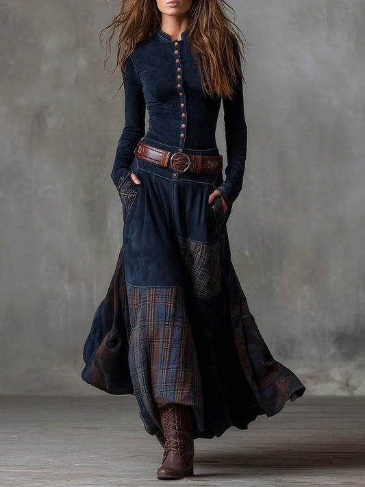 Élise | Vestido largo de tejido efecto ante con cinturón